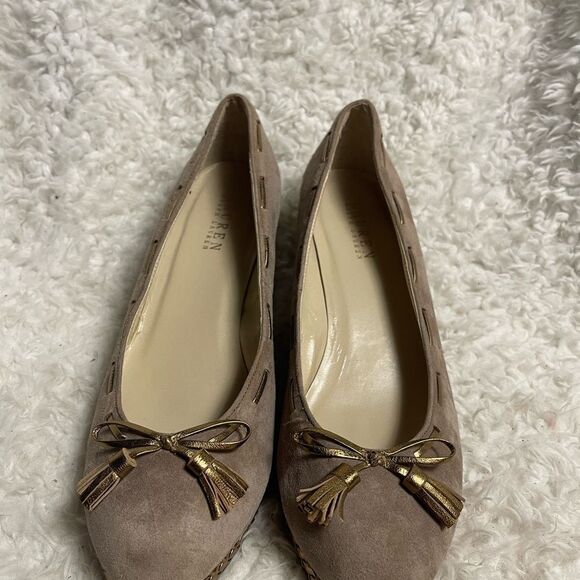Lauren Ralph Lauren Cambree Leather suede brown breaded bronze wedge shoes SZ10B - Picture 4 of 11